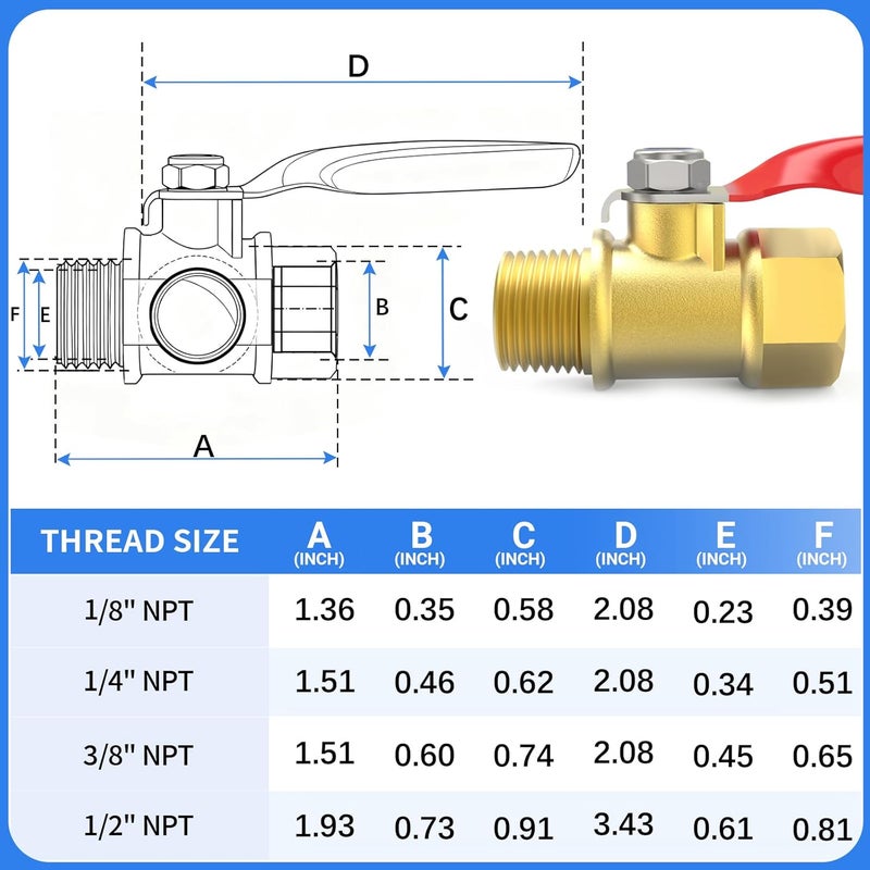 ChillWaves Brass Ball Valve, Air Compressor Ball Valve Shut Off Switch 1/4" NPT Male x 1/4" NPT Female Thread Pipe Fitting(4-PACK) - Image 2